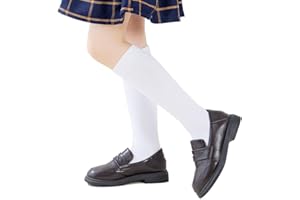 Marchare Girls Knee High Socks Kids Boys School Uniform Seamless Cotton Socks Stockings White Black Grey 3/6 Pack
