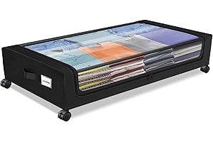 NEEMOSI Rangement Sous Lit, Boîte de Rangement Sous Le Lit Avec Roulettes Pivotantes à 360°, Sac de Rangement Pour Couettes Avec Fenêtre Transparente Et Cadre Métallique (1 PACK)