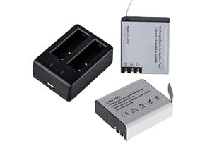 Xilecam Batterie pour caméra d'action 3,7 V 2 x 1350 mAh avec kit de chargeur de batterie double compatible avec la plupart des caméras étanches sur le marché