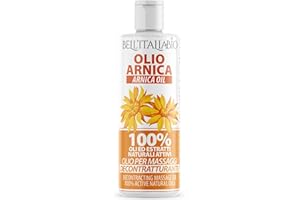 BELL'ITALIABIO Olio Massaggio Professionale con Arnica, Artiglio del Diavolo e Olio di Canapa, 250 ml, Effetto Riscaldante e Rilassante, Assorbimento Rapido, per Massaggi Muscolari e Articolari - Bell'Italia Bio