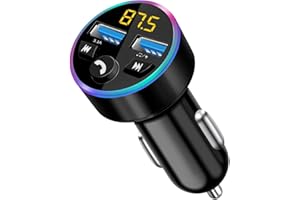 SUPECESORIO Transmisor FM para coche, adaptador Bluetooth 5.0 para coche, adaptador de audio MP3, transmisor FM totalmente metálico, con cargador dual USB para teléfono móvil