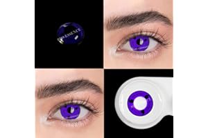 FRESH LADY Pack Lentillas Cosplay de Hidrogel blandas 1 par Lentes de contacto color violeta sin graduación. Duración: 12 meses. Incluye estuche y 10ml de solución. Color Violeta Sasuke Uchiha