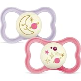 MAM Air Pacifier for Babies +6 Months, Matte Pink, 2 pcs | With Ventilated Shield that Glows in the Dark, Symmetrical, Flat a