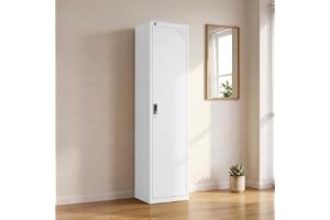 RIGID Single Door Steel Storage Locker with Shelves | Metal Cabinet for Home, School & Office | Secure Key Lock, Plastic Handles, Multi-Compartment Organizer, White (45D x 38W x 180H cm) Assembled