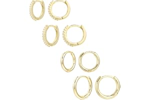 ALEXCRAFT Ensemble de petites/grandes créoles pour femmes et adolescentes - Boucles d’oreilles plaquées or 14 carats avec oxyde de zirconium