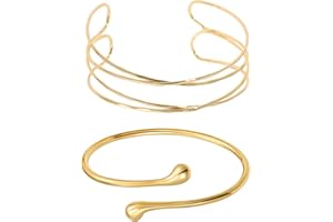 CANRNYACBZ 2 Stück Oberarmreif Gold Bracelet Damen Minimalistisches Armreif Oberarm Verstellbar Geschichteter Armreifen Armschmuck Armspange Coil Armband Set Zarter Geschenk für Mädchen Frauen