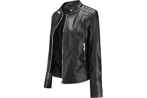 chiguomaoyi Chaqueta corta de piel sintética para mujer, chaqueta de motociclista a la moda