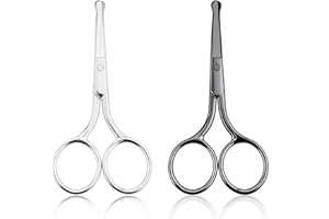 Gjinxi Lot de 2 ciseaux à barbe - Ciseaux à poils de nez arrondis - En acier inoxydable - Pointe ronde - Ciseaux de nez - Ciseaux pour poils de nez - Ciseaux pour le visage - Pour hommes - Poils