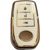 AutoHan Keys Toyota C-HR, Camry, Corolla Cross, Prius, Prado, Rav4, Hilux ile Uyumlu Anahtar Kılıfı (Beyaz-Altın)