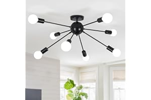 ‎ASHUAQI ASHUAQI Kronleuchter Schwarz Deckenlampe Vintage, 8 Flammige Modern Wohnzimmerlampe, E27 Fasssung Sputnik Kronleuchter Lampe für Küche, Schlafzimmer, Flur, Esszimmer, Eingang