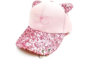 Fam and Pal I Girls Baseball Summer Cap I 3 Adjustable Sizes I Kids Sunshade Hat I Kitty Face I Metal Rings I Brand Quality I Fits Ages 4-9 | 6-12 I 10-14 Years I