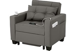 DURASPACE Sleeper Chair 3-in-1 Convertible Chair Bed Pull Out Sleeper Chair Beds Adjustable Single Armchair Sofa Bed with USB Ports, Side Pocket, Cup Holder for Small Space (Gray)