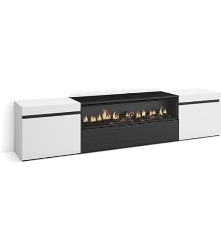 Skraut Home | TV-Meubel, Lowboard | Woonkamer, Eetkamer | 288x45x35 cm | Groot formaat TV | Elektrische haard XXL | Hangend | Moderne stijl | Eiken