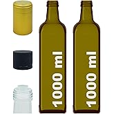 Afracam 1000 ml Yeşil Maraska Yağdanlık Kapaklı Ve Kap&uuml;şonlu 1000 Cc K&ouml;şeli Cam Şişe 2 Adet