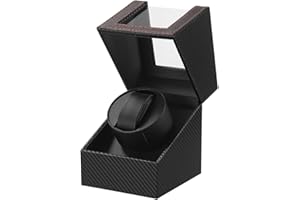LINGFANSTORE Caja giratoria automática para Relojes de Lujo, con Motor silencioso Mabuchi, Funciona con Pilas o Fuente de alimentación de Piel sintética, Negro Piano Lacado…