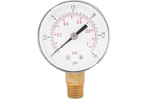 VIKYE Mini manómetro de baja presión, manómetro BSPT para combustible, aire, aceite o agua 0-15 psi/0-1bar