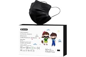 MEDI SANTÉ Lots de 50 + 2 Masques Chirurgicaux médicaux Enfant Noir Masques de Protection Masques jetables Type2r EN14683 BFE≥98% 3 Plis