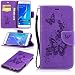 Produktbild LMAZWUFULM Hülle für Samsung Galaxy J5 DUOS/ J510F 2016 5,2 Zoll PU Leder Magnetverschluss Brieftasche Lederhülle Elegant Pfirsich Blüte und Schmetterlinge Prägung Design von Book style mit Stent-Funktion und Karten Slot Ledertasche Flip Cover für Samsung Galaxy J5 DUOS/ J510F 2016 (5,2 Zoll) Lila