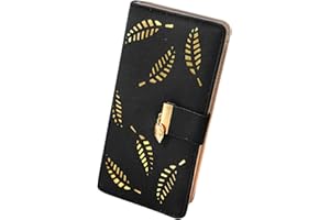 FuninCrea Porte - Monnaie Femme avec Feuille Creuse, Long Portefeuille en Cuir PU pour Femme avec Plusieurs Fentes pour Cartes, Double Portefeuille Pliant, Porte - Monnaie avec Fermeture (Noir)