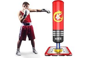 Dripex Sac de Frappe sur Pied Rempli 120 cm Sac de Boxe Adolescent Punching Bag avec 12 Ventouses pour Karaté Taekwondo MMA