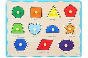 HUADADA Wooden Puzzles for 3 Year Old Montessori Preschool Toys for baby and Toddlers, Early Education Games Wooden Toy 3 4 5Gift for Boy or Girl. (Shapes)
