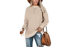 Jescakoo Pullover Damen Langarm Sweatshirt Rundhals Leicht Langarmshirt Lockere Passform Oberteile Herbst Winter