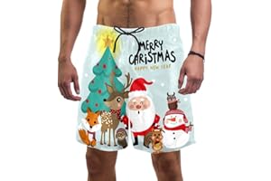 Eslifey Man Beach Shorts Merry Christmas Deer and Santa Swim Trunks Elastic Swimsuit Board Shorts for Men