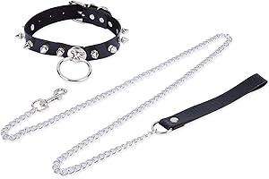 AMIJOUX Punk Style Leather Neck Collar, Rivets Choker Collar Metal Ring Gothic Necklace NightClub Goth Leash Belts Cosplay Sexy Jewelries
