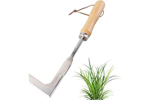 badaren Extractor Malas Hierbas, Weeder de Mano de Jardín de Acero Inoxidable con Desmalezador con Mango de Madera, Malas Hierbas Extractor Tipo Hoz para Eliminar Hierbas y Musgo (30 cm)