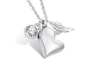 KnSam Edelstahl Urne Anhänger Halskette mit Geburtsstein Kristallanhänger Engel Flügel Asche Anhänger Herz Memorial Kette Silber
