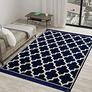 Sparrow World Premium Exclusive Chenille Living Room Carpet, Area Rug, Durries, Bed Cover (Blue, 5 x 7)