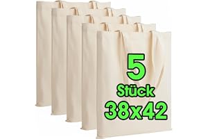 Bomullspåse 38x42 cm - 5 stycke otryckt, två långa handtag OEKO-TEX®
