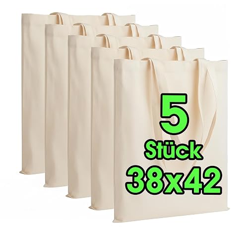 ELES VIDA Baumwolltaschen 38×42 cm, 5er-Set