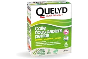 Quelyd Colle Tous Papiers Peints Avec Indicateur Coloré – Papiers Peints Intissés, Standards, Vinyles et Spéciaux – Sans Grumeaux – Sans Solvant –300 g (6 rouleaux - 32 m²)