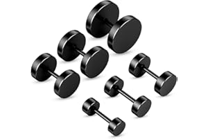 LIQWEI 6Pairs Fake Gauges Earrings, Stud Earrings for Men, Stainless Steel Screw Back Earring for Women Black Earring, Flat Fake Plugs for Men Women