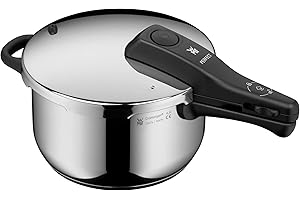 WMF Perfect - Pentola a pressione a induzione, 4,5 l, grande segnale di cottura, 2 livelli di cottura, manico con coperchio rimovibile, acciaio INOX Cromargan