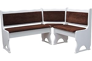 k koma Banco esquinero de madera maciza de pino blanco con acolchado marrón, 160 x 160 cm