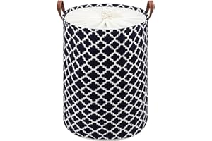 Maxsilan 80L X-Large Laundry Basket with Drawstring, Collapsible Laundry Hamper with Handle, Round Folding Washing Storage for Bedroom, Bathroom, College Dorm, Blue