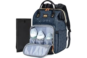Lekespring Baby Wickelrucksack Leder Wickeltasche Rucksack Groß mit Wickelunterlage und Kinderwagengurten, Wasserdichter Diaper Bag Babytasche Kliniktasche Baby Diaper Bag, Blau