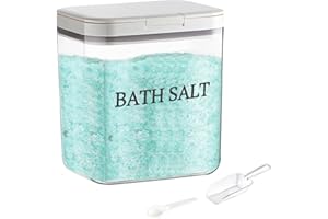 ZoeQide Récipient à Sel de Bain 2L avec Couvercle, Ensemble de Sels de Bain en Plastique Transparent avec Cuillère Doseuse, Pot Hermétique pour Sucre, Épices, Cosmétiques ou Rangement Salle de Bain