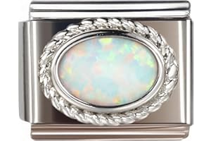 NOOFNO Birthstone Italian Bracelet Charms for Women, 9mm,Zircon, Birthday Gift