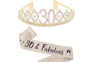REYOK 30e Anniversaire Tiara et Sash Strass Couronne pour 30 & Fabulous Sash et diadème 30 ans Tiara pour la Fête du Bon Anniversaire Décorations
