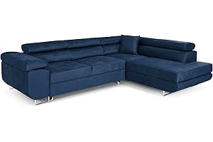 ‎COMFORTINO FURNITURE COMFORTINO FURNITURE Ecksofa mit Schlaffunktion PASTI L-Form, Sofa Couch mit Bettkasten, 3-Sitzer Eckcouch, Schlafsofa für Wohnzimmer, Big Sofa Couch mit Schlaffunktion (Blau, Ottomane Rechts)