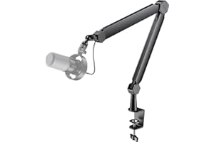 FIFINE Mic Boom Arm, Microphone Stand with Cable Management Channel, Fully Adjustable, Heavy Duty Metal Mic Stand with Desk Mount Clamp for Podcast Recording Home Office-BM66