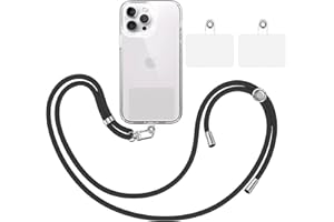 TBOC Pack: Cordón Correa Cuerda Universal [Negro] + 2 Parches Extra de Sujección | Colgar Funda Teléfono Móvil en Cuello | Cinta Cadena Colgante Colgador Lanyard con Enganche Llavero Móviles