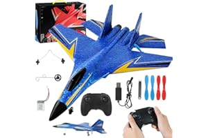 CLIUNT Avión de Control Remoto,Avión RC,Aviones Control Remoto para Niños,2 CH RC Airplane,Viene con Luz LED y Control Remoto,Carga USB,para Principiantes,Azul