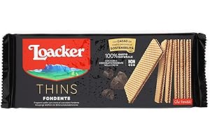 Loacker - Wafer Thins Fondente - Wafer Sottile e Fragrante con due Strati di Cialde Farcite con uno Strato di Crema al Cioccolato Fondente – Colazione - Merenda e Snack - 1 Confezione da 150g