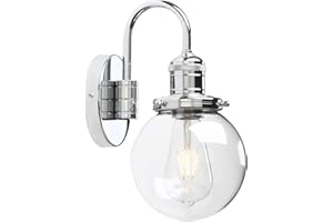 Yosoan Lighting Modern Vintage Industrial Globe Sconce Wall Light Fitting with 5.9” Clear Glass Lampshade, for Office Home Kitchen Living Room Bedroom Loft Bar (Chrome)