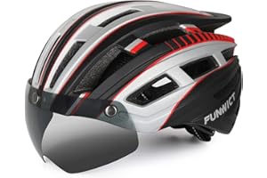FUNWICT Casco Bicicleta Hombre Casco MTB con Gafas Magnéticas Extraíbles y Forro Interior Casco Bicicleta con Luz Trasera LED para Ciclismo 57-61 CM
