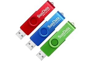SunData 32GB Memory Stick 3 Pack USB 2.0 Flash Drive Swivel Design Thumb Drives USB Stick Pen Drive for Data Storage with LED Light (3 Colors: Blue Green Red)